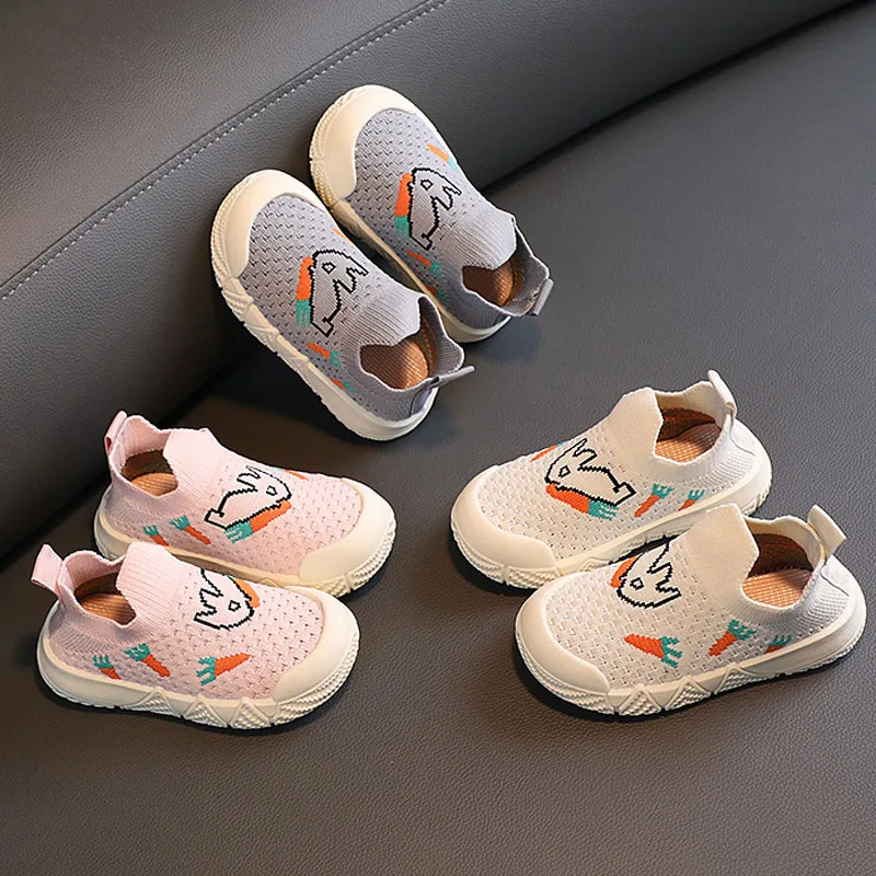 2023 Boy Girl Flats Child Cartoon Sport Toddler Shoes Children Knitted Elastic Socks Shoes Soft Sole Kids Net Sneakers CSH1473