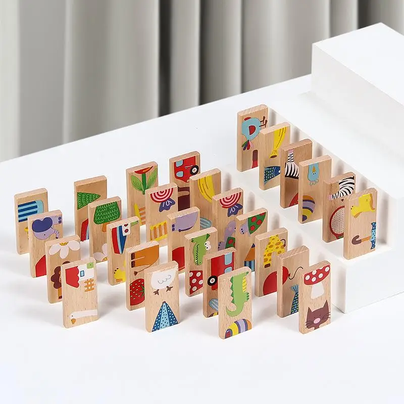 1Set Holz Domino Idiom Joint Kit kinder Spielzeug Frühen Lernen Puzzle Spiel Montessori Pädagogisches Spielzeug Für Kinder