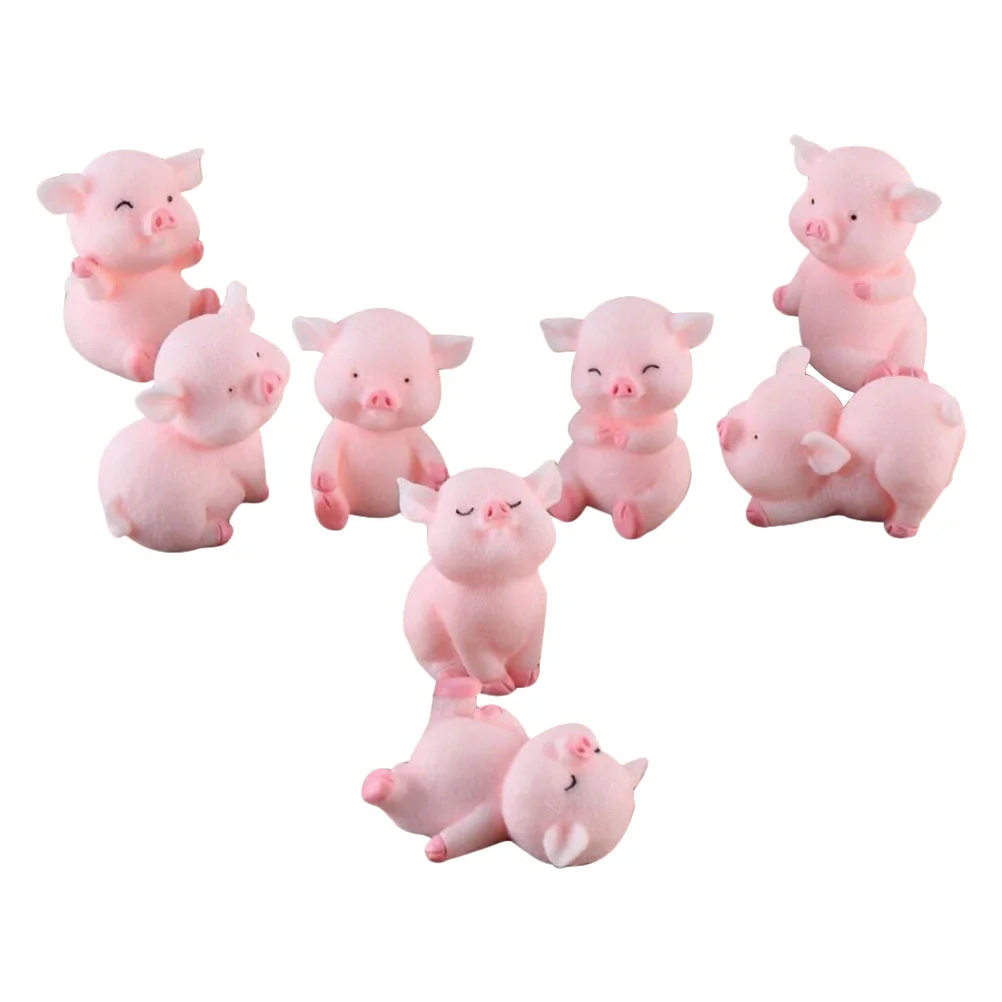 8 Pcs Succulent Bonsai Ornament Miniatures Toy Small Pig Ornaments Models Little Figurine Modeling Crafts Statues Cartoon
