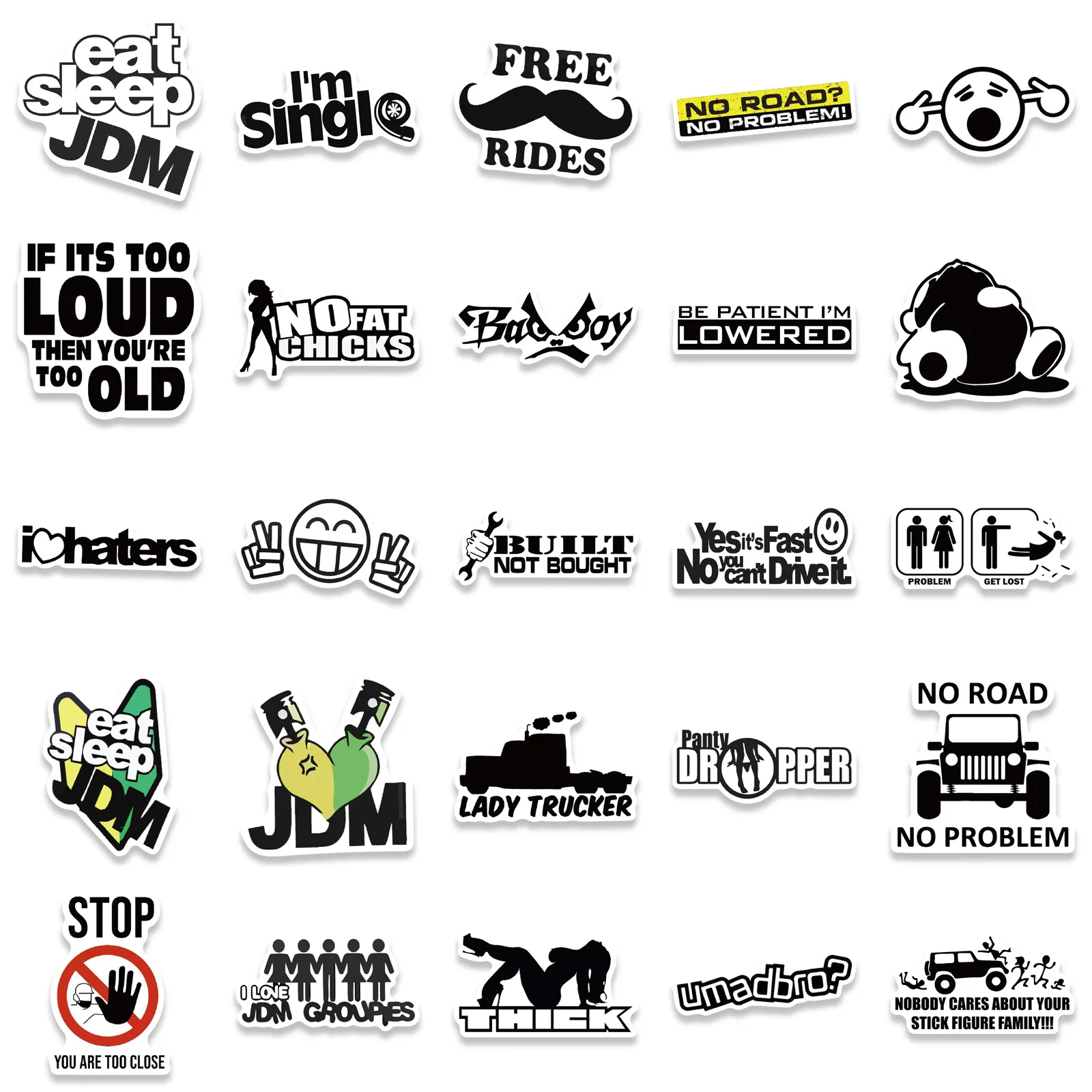 50PCS Funny JDM Stickers Japanese Vinyl Stickers Water Bottle Laptop Mobile Phone Skateboard Kids Adult Stickers