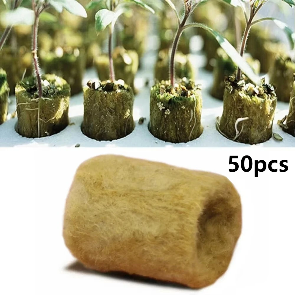 50Pcs Seed Starter Seedling Grow Plug Single Hole Water Cultivation Tool Seedling Block Rock Wool Hydroponic Grow Media Garden