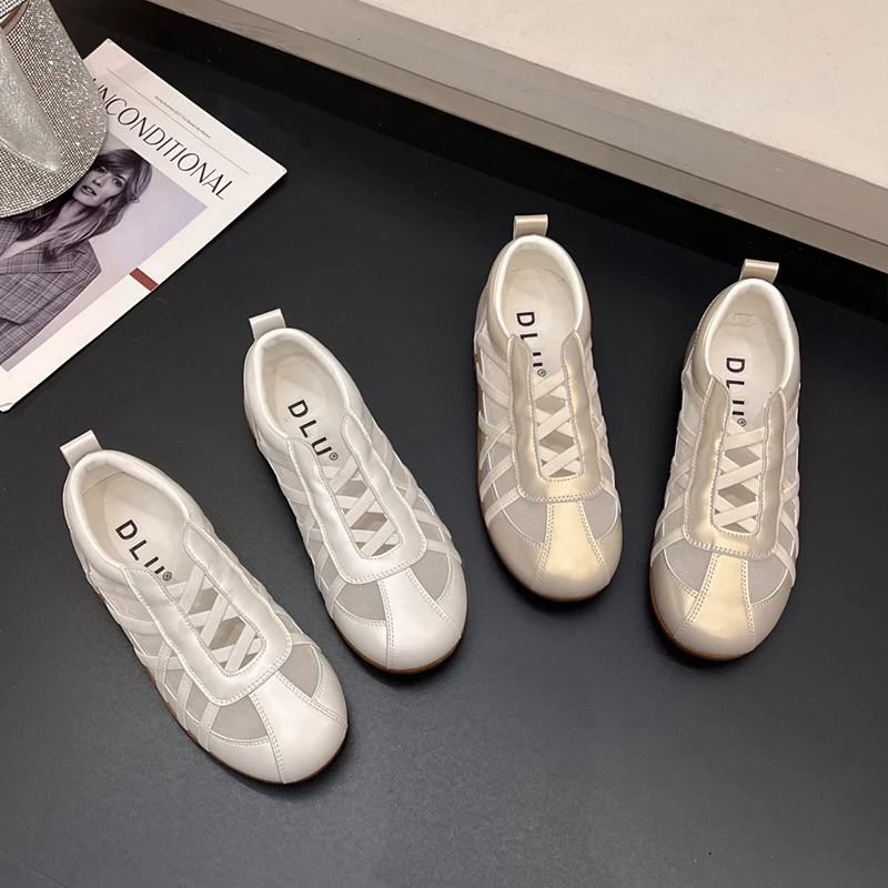Breathable Mesh Ballet De Xin Shoes Women's Summer Thin Net Shoes Student White Sneakers Casual Sports Sandals round Toe Flat...