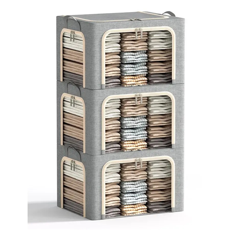 

Opeings Large Clothes Storage Bins with Metal Frame, Foldable Storage Bin for Clothes, Clothing Storage Bins with L Customizable