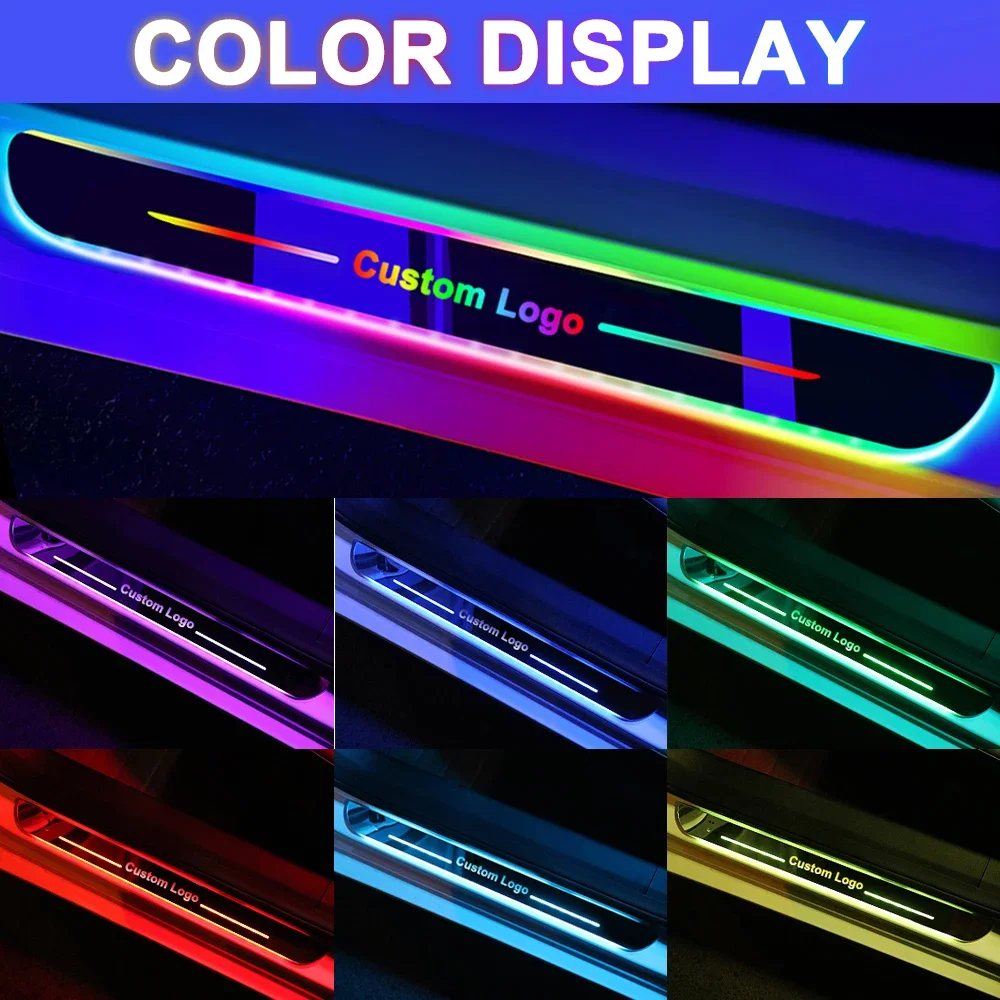 New LED RGB Welcome Car Scuff Plate Pedal Light style Car Door illuminated Sill light Logo Projector Lamp USB Power Wireless