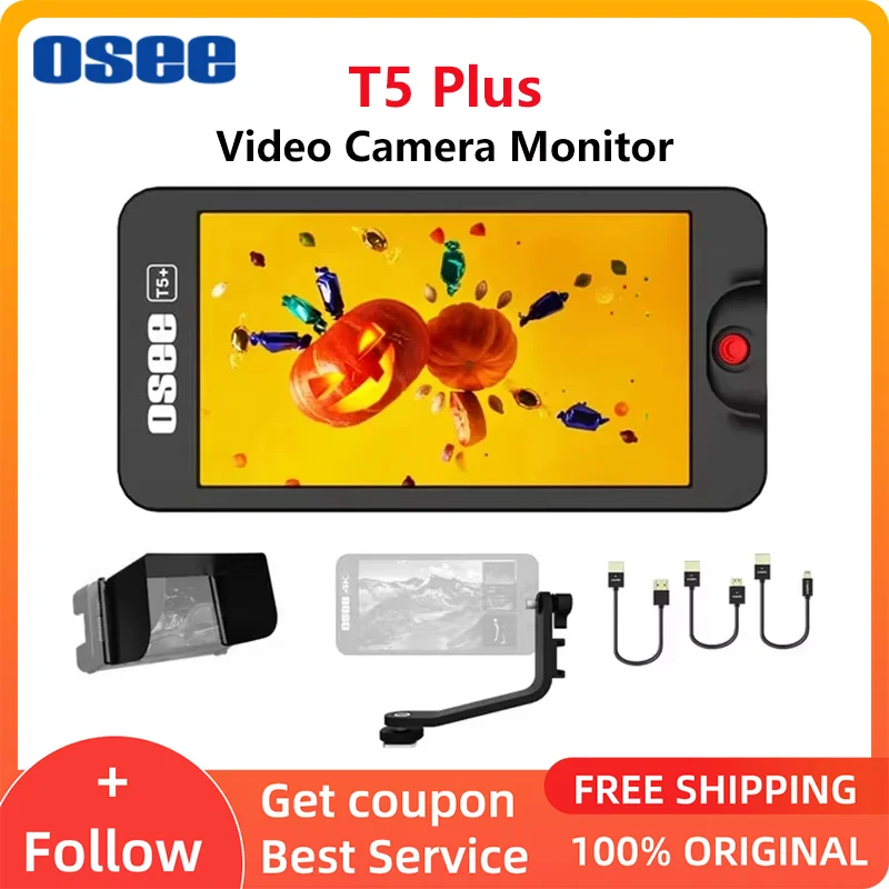 شاشة كاميرا OSEE T5 Plus 5 بوصة 1000 بوصة 4K HDMI 3D-LUT شاشة لـ DSLR، كاميرا بدون مرآة، شاشة كاميرا فيديو T5+