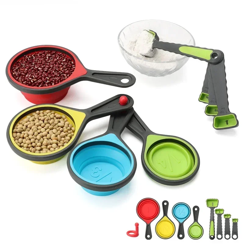 Colourful collapsible silicone measuring spoon measuring cup set baking set of four silicone measuring spoons kitchen 4PC