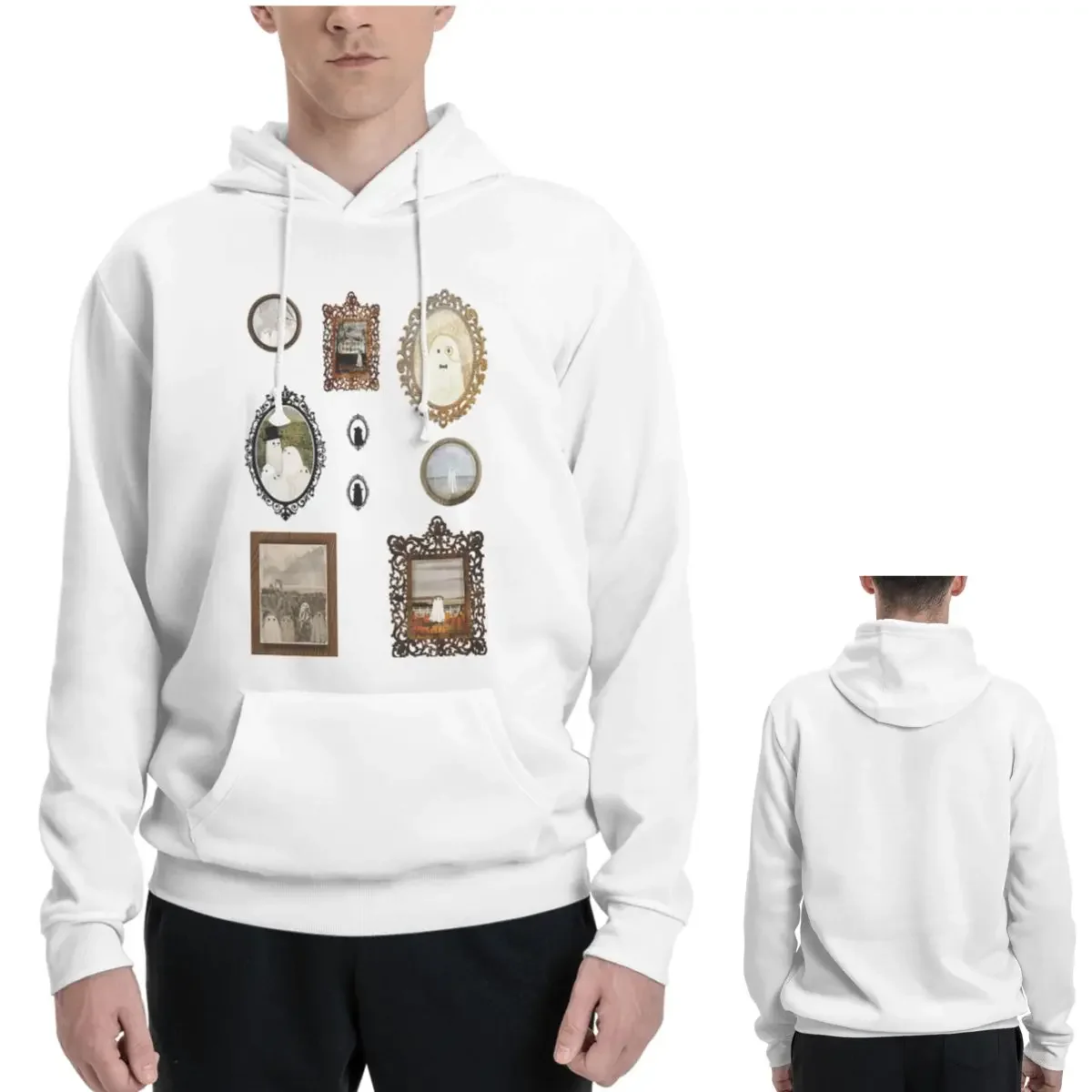Ghost Portrait Sticker Set Hoodies Men Women Casual Pullover Sweatshirts Hip Hop Long Sleeve Clothing Autumn Winter
