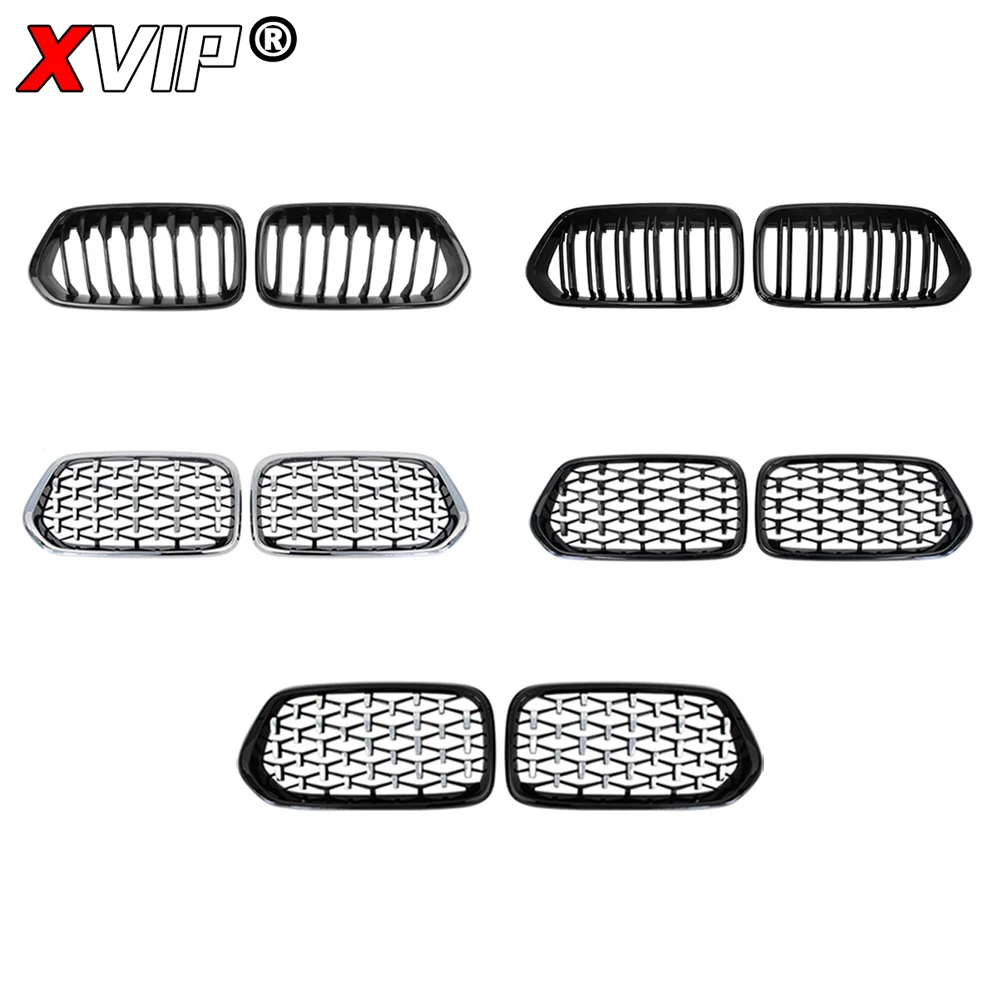 XVIP Chrome Diamonds Style Front Bumper Grilles For BMW X2 F39 2018-2021 Shiny Black Single And Double Line Style Racing Grills