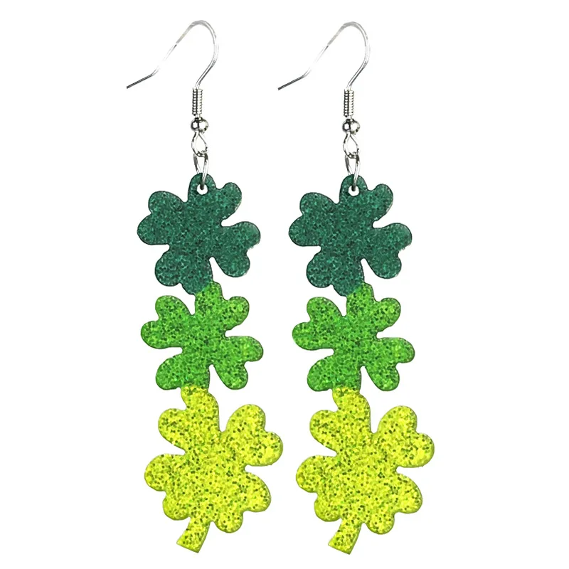 Green Glitter St. Patrick’s Day Earrings for Women | Green Leaf Clover/Shamrock/Rainbow/Beer St. Patrick's Day Acrylic Earrings