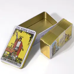 Baraja de Tarot Rider Waite en una caja de hojalata con borde dorado para cartas de juego de adivinación