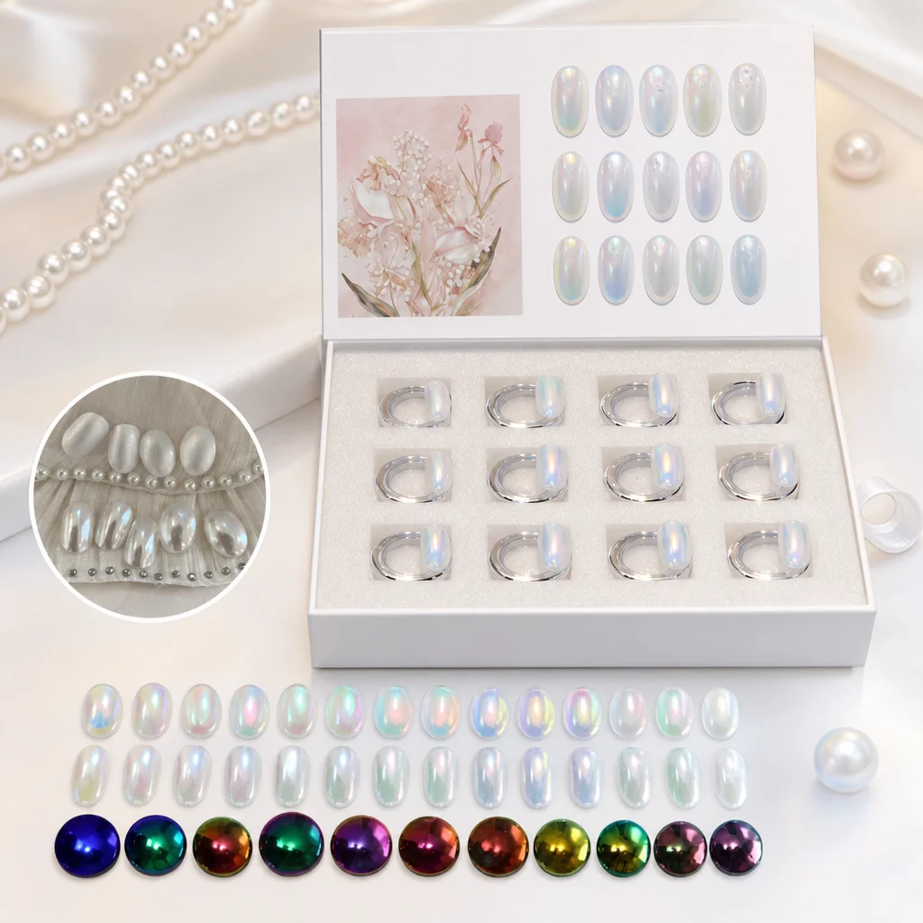 

12 colors /1box White Pearl Nail Powder Aurora Mirror Nail Art Powder Pigment Fairy Pink Effect Rubbing Glitter Nail Art