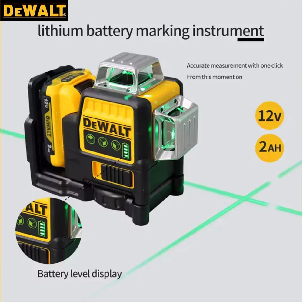 NewDewalt DW089L Sides*360 Degree Vertical Lithium Battery 12 Lines Laser Level Horizontal Green Meter Outdoor tools