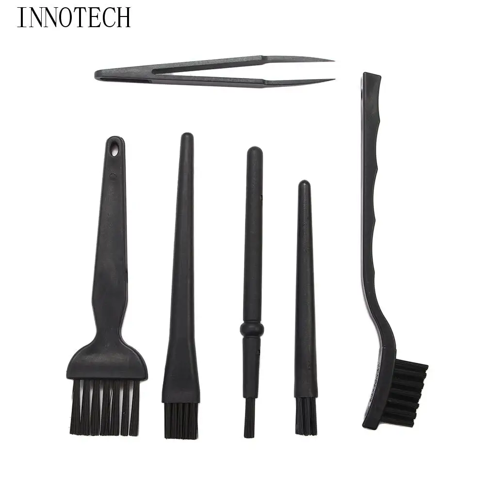 

Маленькая черная термостойкая пластиковая ручка для телефона, чистящие средства для ноутбуков и компьютеров, антистатический комплект щеток для клавиатуры 6 в 1