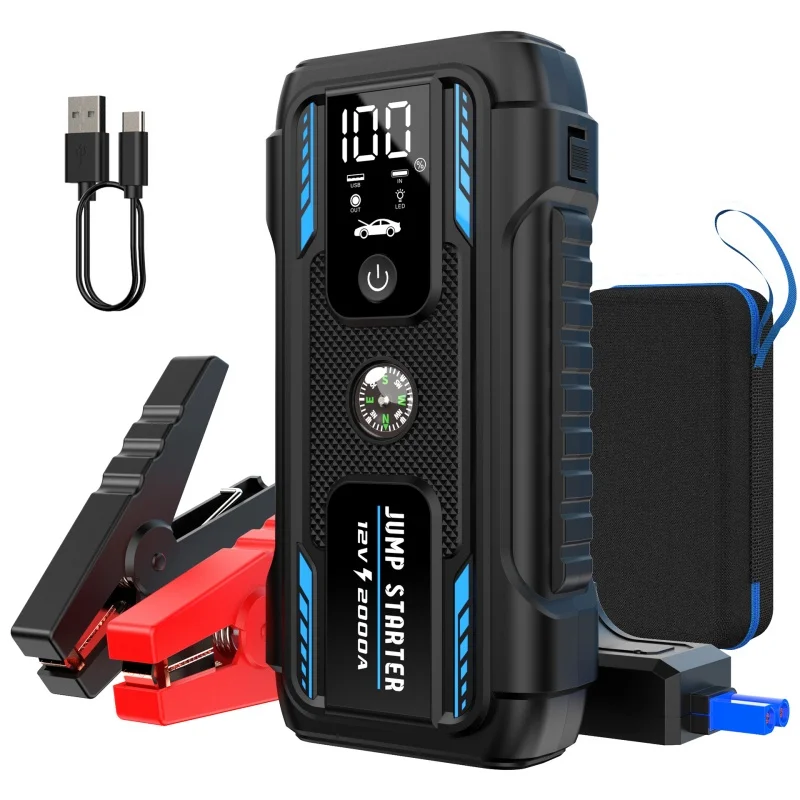 

2000A Power Bank and LED Light Jump Starter Portable Charger Car Booster 12V Auto Starting Device Emergency.