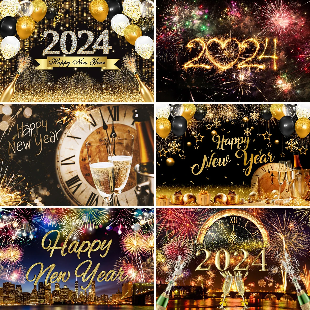 Laeacco Happy New Year Backdrop Beer Glasses Fireworks Clock Polka Dots Family Party Decor Photography Background Photo Studio