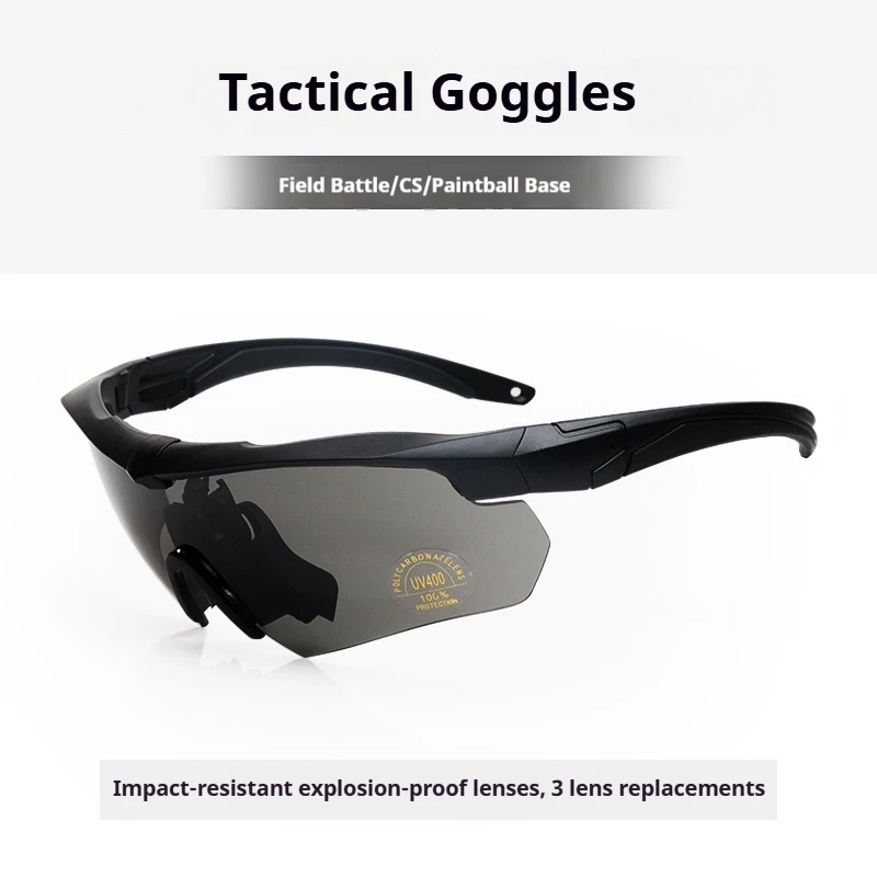 Tactical Safety GlassesUV400 Anti-Impact PC Material 3 Frame Colors + 3 Lens Colors for Sports Hunting Airsoft
