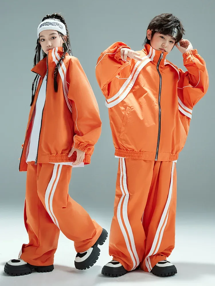 Gilrs dança de rua solto casaco streetwear crianças jazz outfit criança uniforme escolar hip hop meninos gola alta jaqueta calças esportivas