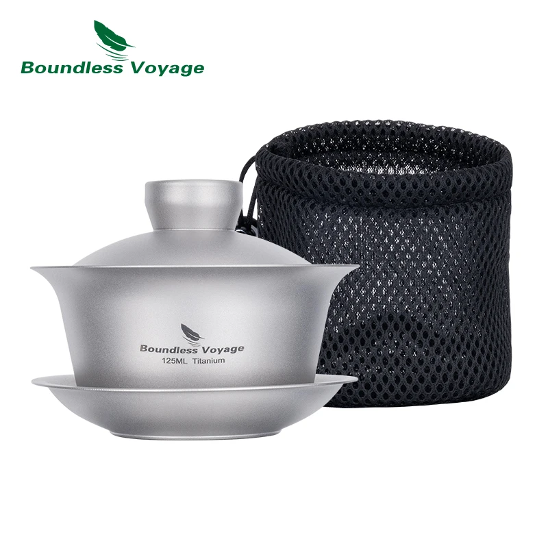 Boundless Voyage Titanium Gaiwan Kung Fu Tea Cup with Lid and Mini Cups Lightweight Tea bowl Portable Travel Tea Set Ti3142D