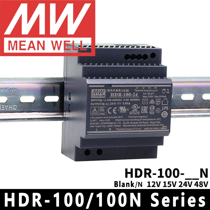 Original Mean Well HDR-100-12/15/24/48 meanwell HDR-100-12N/15N/24N/48N 85-100W Ultra Slim Step Shape DIN Rail Power Supply