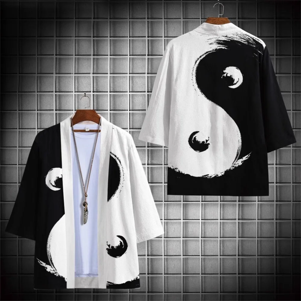 Chemise traditionnelle Kimono Taichi Print Haori pour hommes et femmes, vêtements Harajuku, mode japonaise, cardigan Streetwear, Yukata