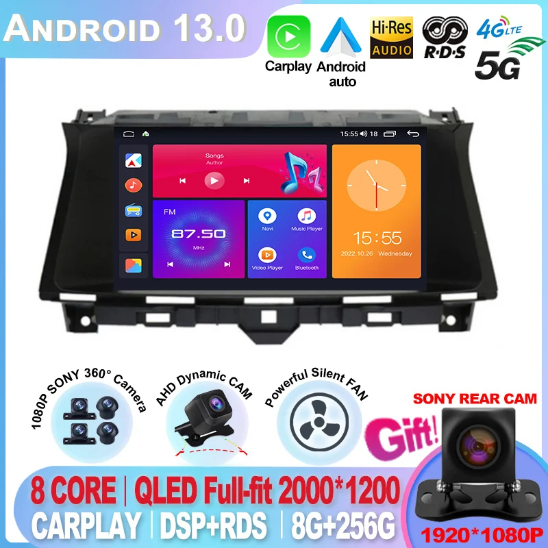 For Honda Accord 8 Crosstour 2008 - 2012 Android 13 Carplay Auto Recorder GPS Navigation Car Radio Multimedia Dvd Player Stereo