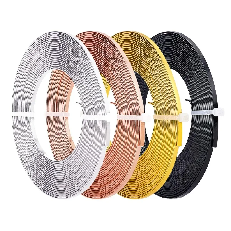 65FT 4-Colors Aluminum Flat Wire (3mm Wide) Silver Gold Bendable Craft Wire for Bezel, Jewelry Earring Ring Making