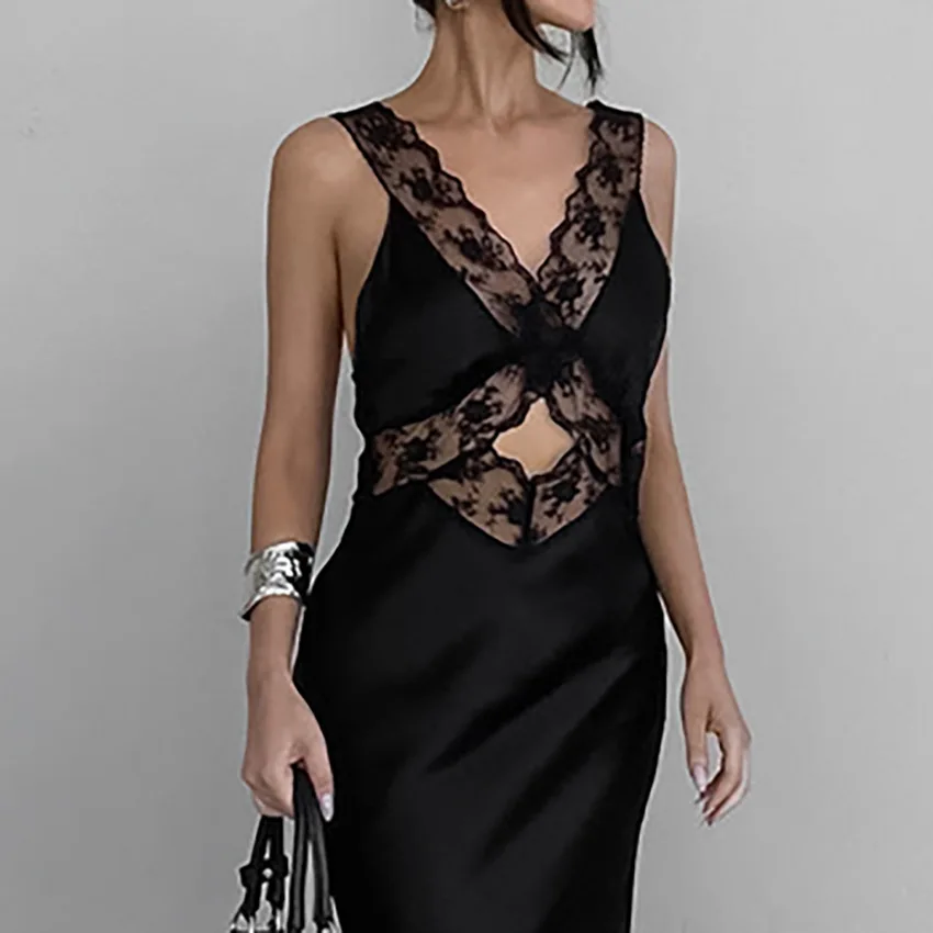 مثير الجوف خارج V-Ne الدانتيل تقليم Fi الذيل الدكتور المرأة الخريف أناقة Strapl منتصف الخصر البوليستر مزيج الدكتور