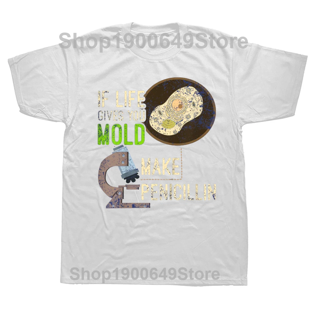 مضحك علم الأحياء المجهرية قالب البنسلين عالم هدية علم الأحياء تي شيرت الجرافيك القطن الشارع الشهير قصيرة الأكمام عيد ميلاد تي شيرت الرجال