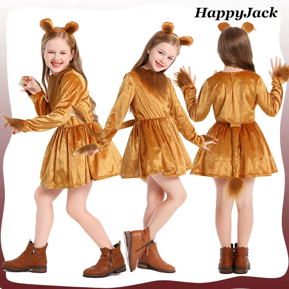 

Детский карнавальный костюм льва для девочек, платье для выступлений на сцене, повязка на голову с хвостом, детский костюм на Хэллоуин, карнавал, вечерние маскировочный костюм