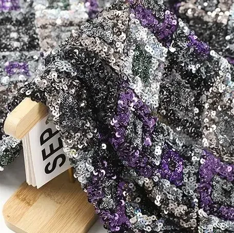 

High-quality 3mm+5mm 3D sequin embroidered fabric rhombus sequin mesh fabric for wedding dresses evening gowns