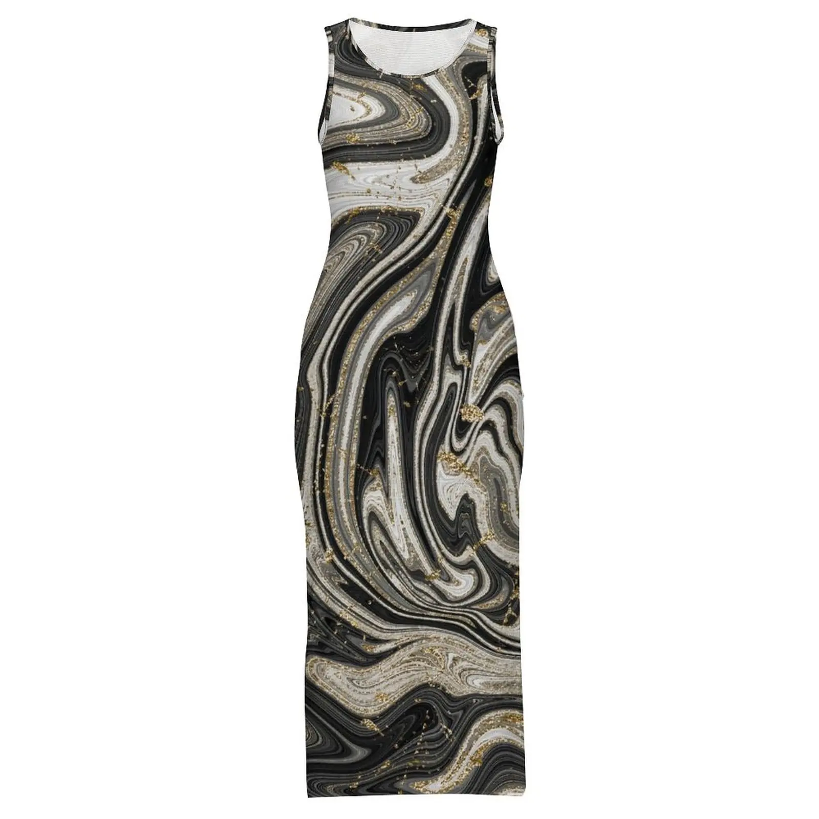 Black White Marble Dress Sleeveless Swirl Modern Print Street Style Maxi Dresses Cute Bodycon Dress Woman DIY Big Size Clothing