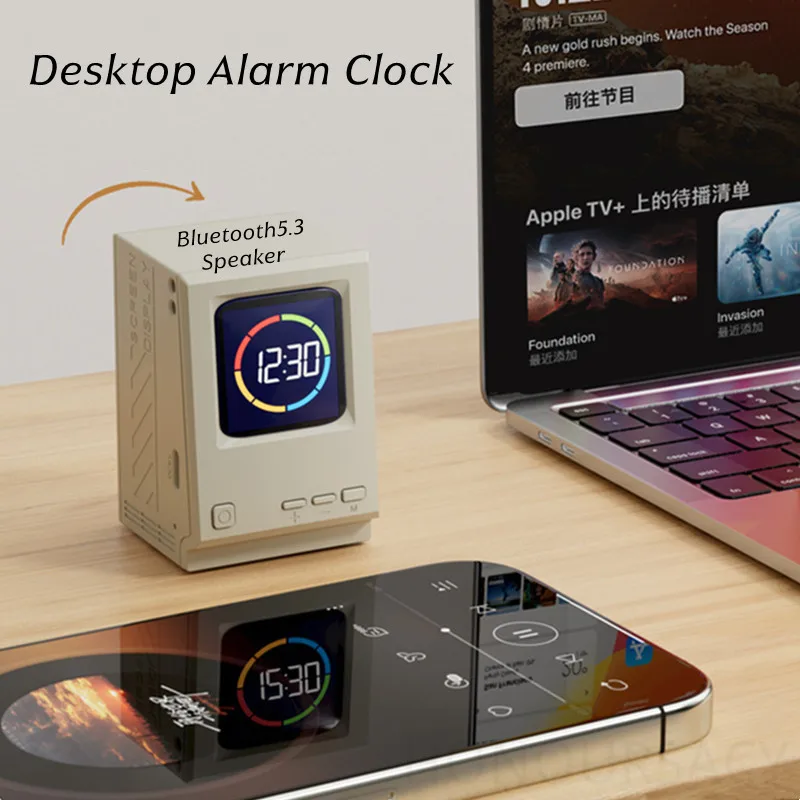 هدايا عيد الميلاد الإبداعية HIFI مضخم صوت صغير ستيريو ريترو TWS سمّاعات بلوتوث ساعة منبه عملية لسطح المكتب مع عرض كلمات #1