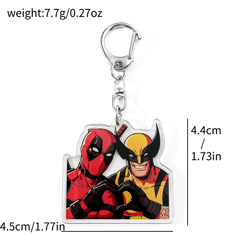 Mavel Deadpool and Wolverine Best Friends Keychain Acrylic Set Split Heart Matching Pendant Keyrings for Men Cosplay Jewelry Gif