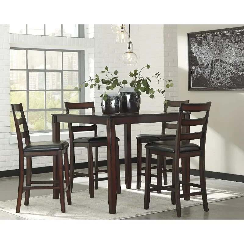 Signature Design by Ashley Coviar 5 Piece Counter Height Dining Set, Includes Table & 4 Barstools, Brown