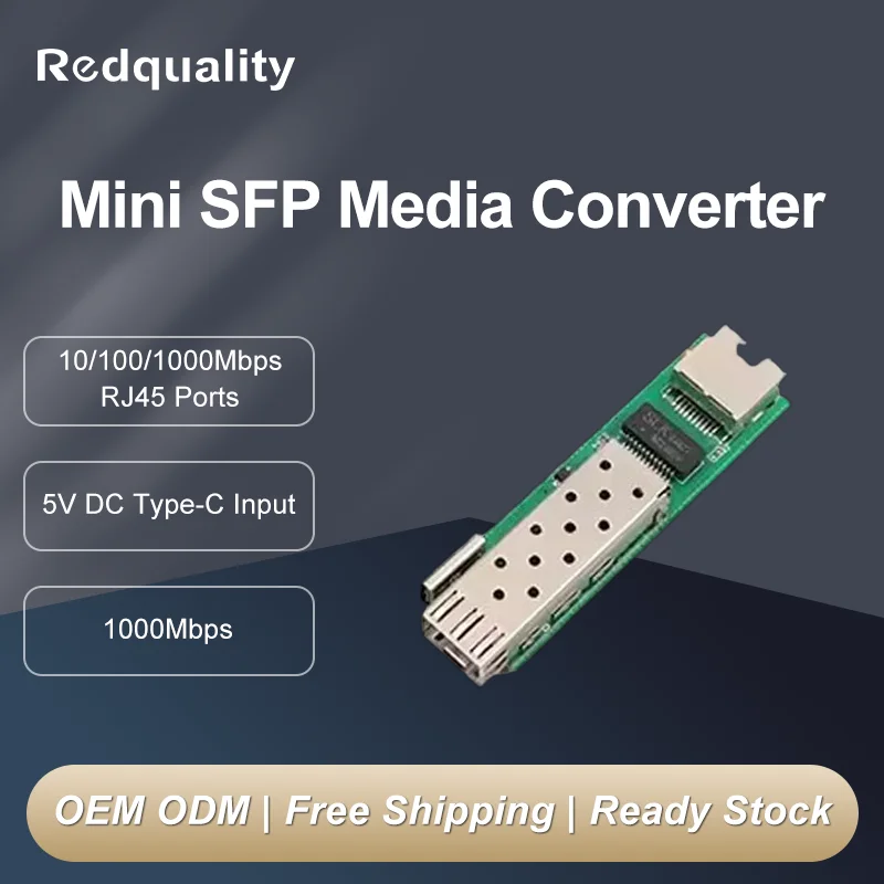 

SFP Transceiver Module 1.25G Media Converter Slot 5V DC Type-C input 1 SFP Slot 1 RJ45 Ethernet SFP Fiber Switch PCBA