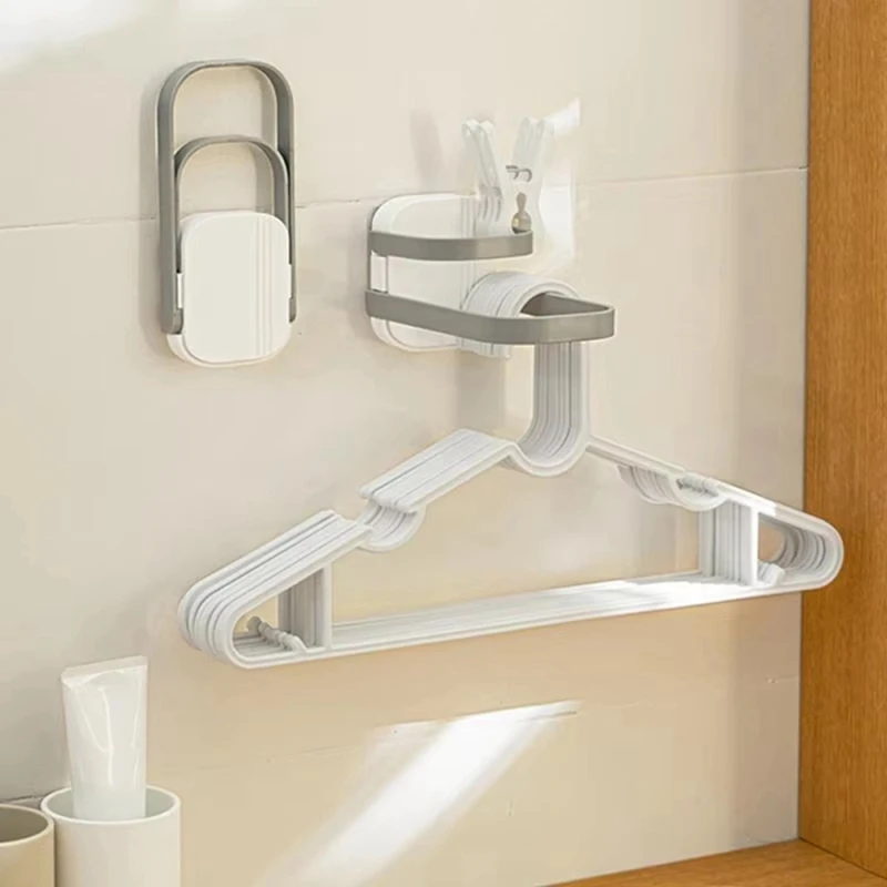 Multifunctional Clothes Hanger Storage Rack Punch-Free Wall-Mounted Double-Layer Foldable Clothes Rack Storage Rack