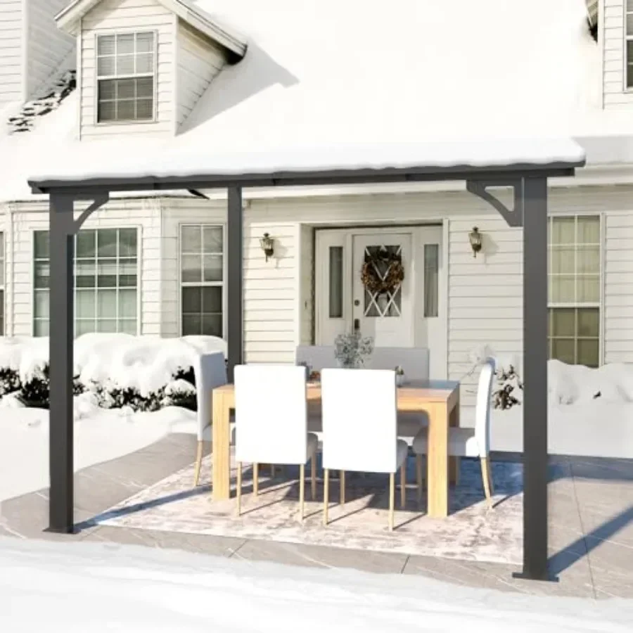 8' x 8' Patio Gazebo with Hard Top Heavy Duty Awnings for Decks Backyard and More in Brown 64 Sq.Ft Shaded Small Wall-Mounted L view 3