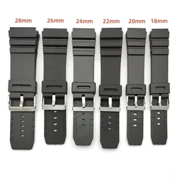 Silicone Watch Strap 18mm 20mm 22mm 24mm 26mm 28mm for Casio Students Electronic Watch Black Sports Rubber Watchband Accessories