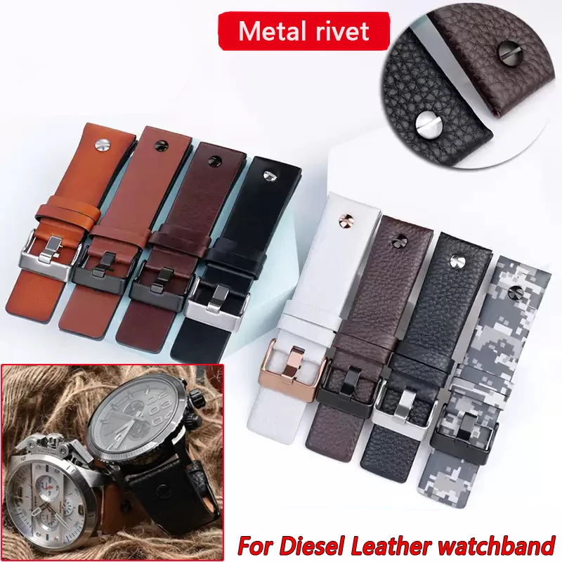 For Diesel Genuine Leather Strap Dz7257 Dz4459 Dz7311 Dz4343 4318 24mm 26mm 28mm 30mm 32mm Metal Rivet Watch Band Men Bracelet