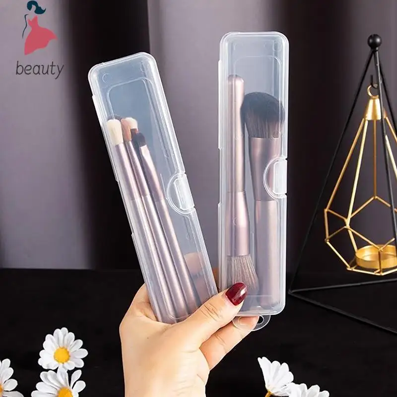 Organizador portátil de brochas de maquillaje, vajilla transparente con cubierta, caja de almacenamiento, accesorios de cocina