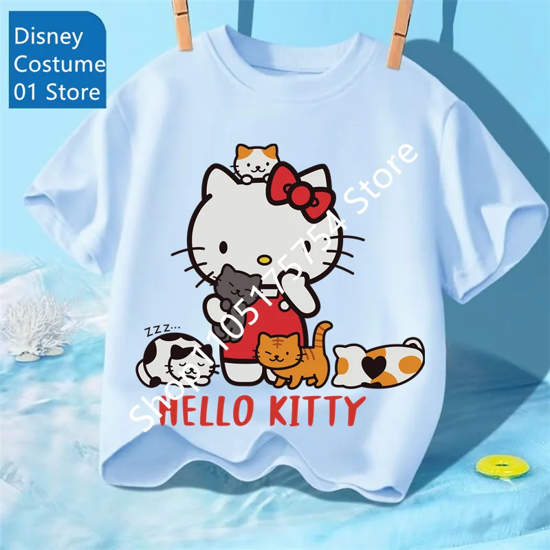 

Boys Girls Summer T Shirt Hello Kitty Trendy Cartoon Design Kids Casual Crew Neck Street Wear 3-14Y