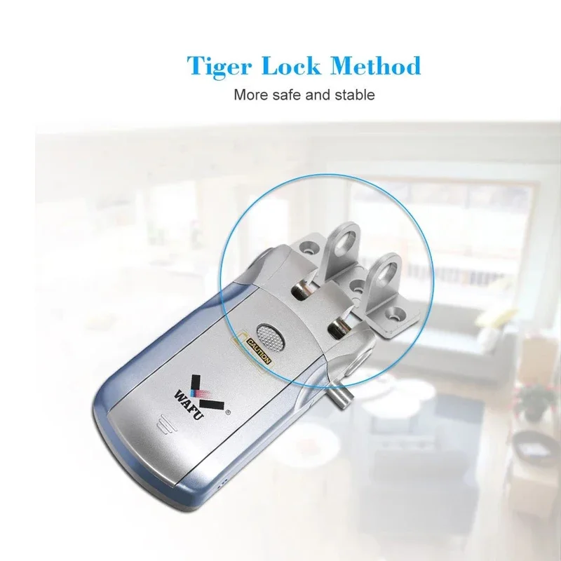 Wafu 019 Remote Control Door Lock TUYA Wifi Electronic Smart Lock 4 Remote Controll Deadbolt Lock Bluetooth Invisible lock Blue