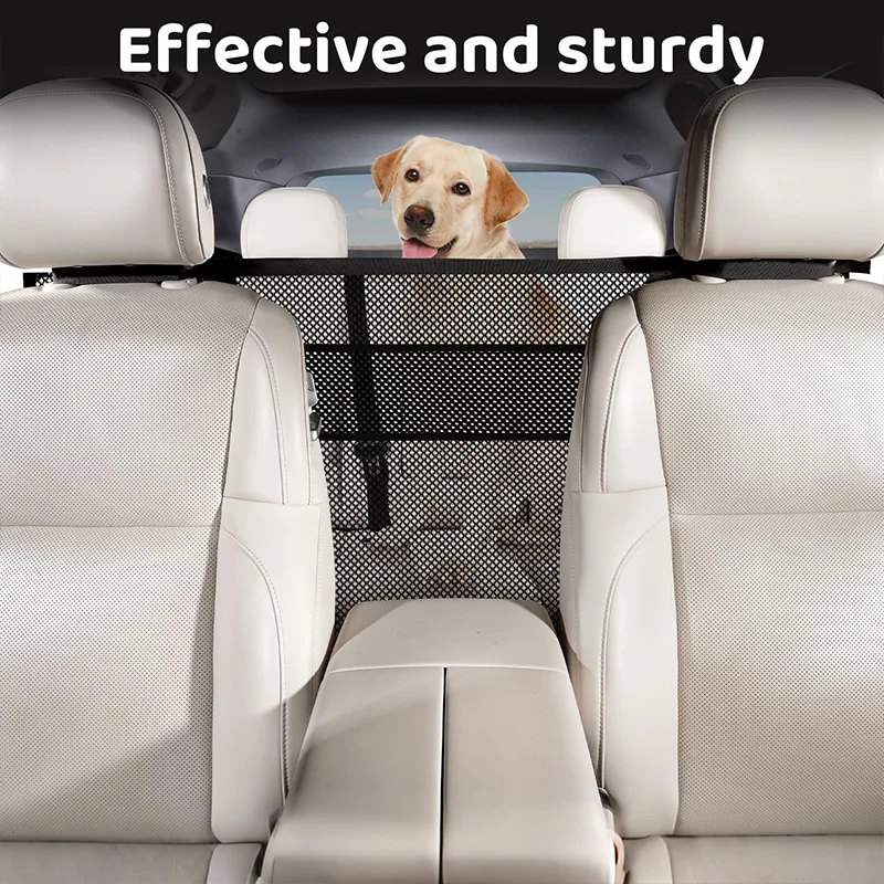 SEAMETAL Car Backseat Fence Dog Isolation Net Double Layer Car Rear Seat Storage Mesh Bag Sturdy Elastic Pet Fence Car Accessory