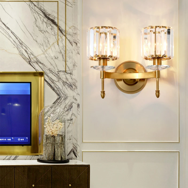 

Nordic luxury Crystal Wall Lamp Modern Minimalist Gold Wall Light TV Background Wall Hallway Bedroom Decor Creative Wall Sconce
