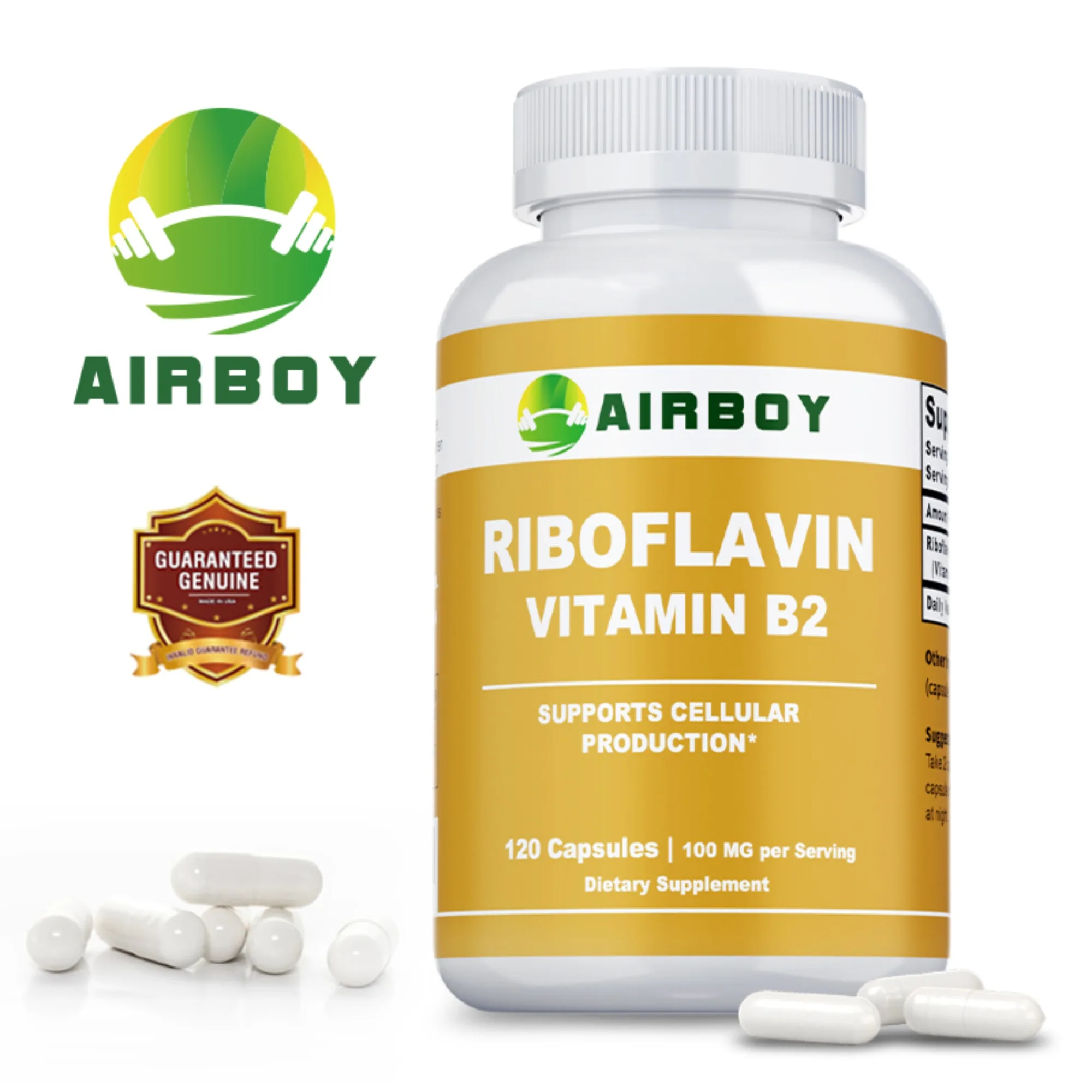 

Riboflavin Vitamin B2 - Supports Energy Production, Promotes Cellular and Skin Health, Antioxidant - 120 Capsules