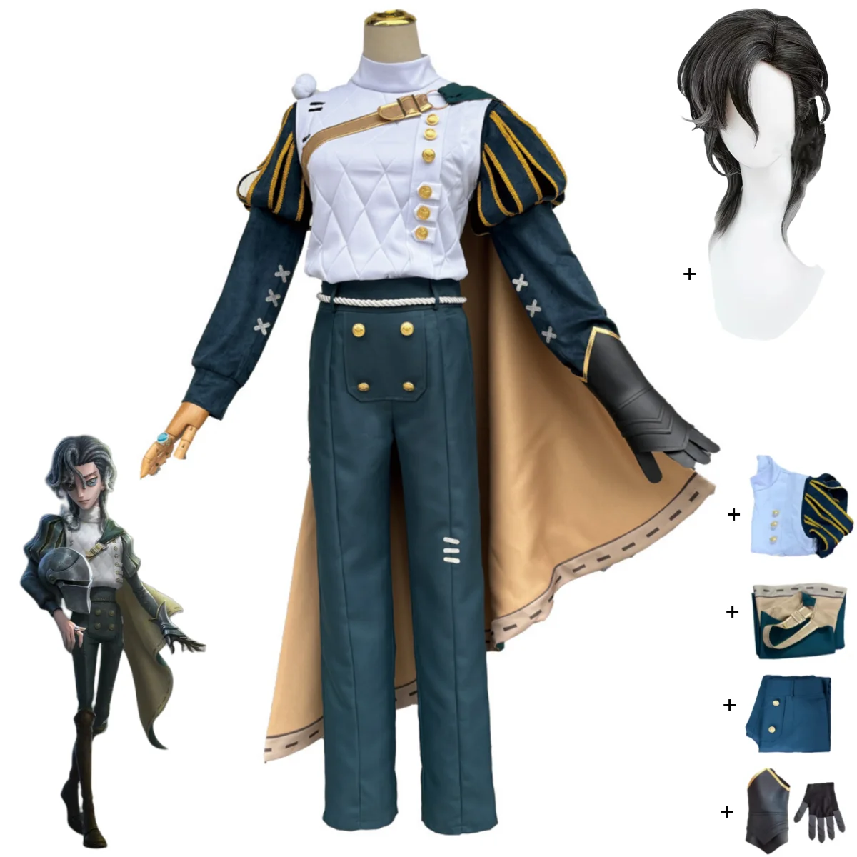 

Anime New Survivor Knight Gentleman Uniform Cloak Wig Man Carnival Party Suit Game Identity ⅴRichard Sterling Cosplay Costume