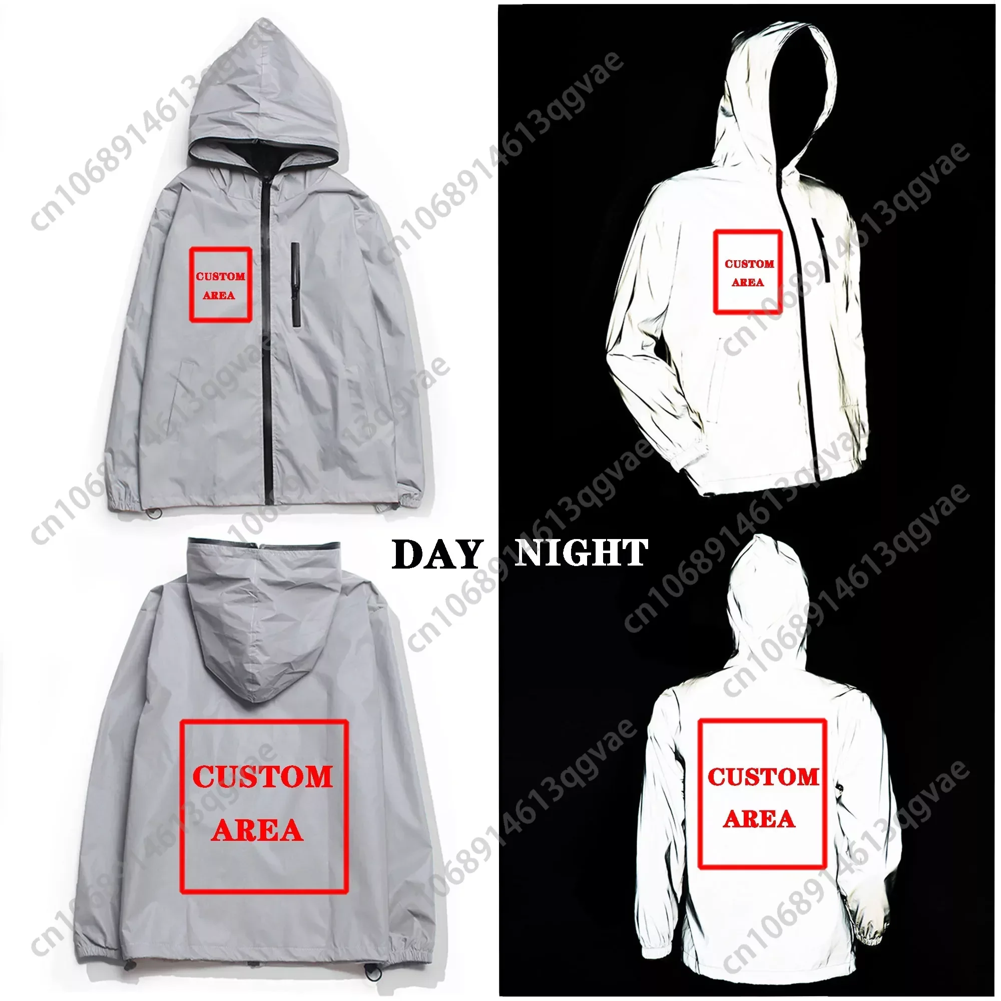 

Custom Reflective Jacket Mens Womens Coat Hooded Windbreaker Runing Pocket Jackets Cycling Hiking Zipper Customized Hoodie