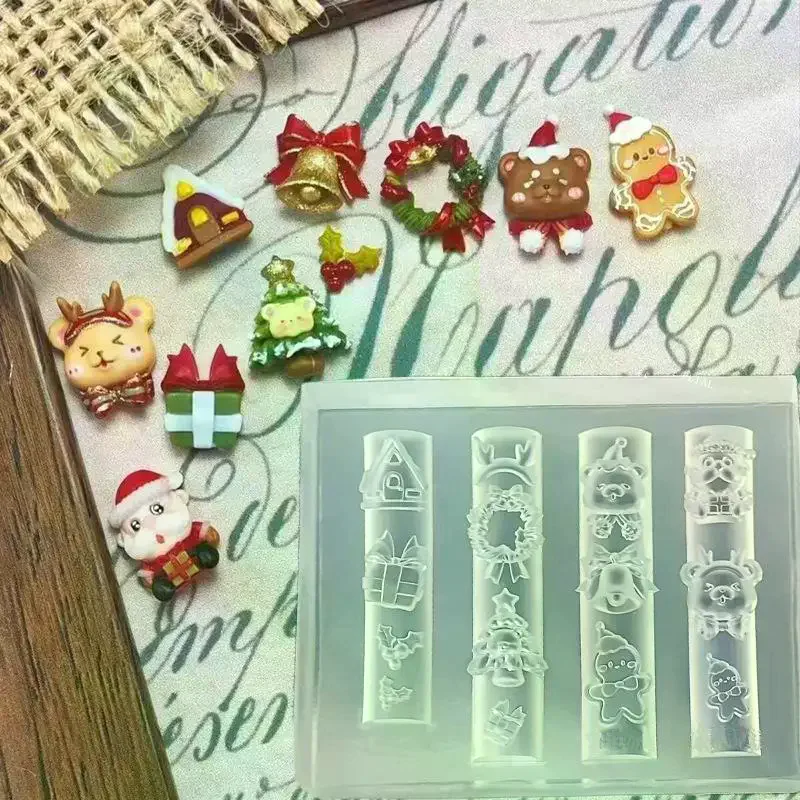 1Pcs Cartoon Christmas Silicone Nail Mold French Style 3D Relief Nail Template DIY Nail Art Decorations Nail Art Mold