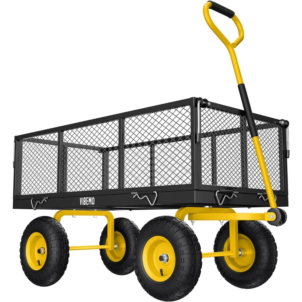 

Steel Garden Cart, 2-in-1 900 lbs Heavy Duty Utility Wagon, with Removable Mesh Sides to Convert into Flatbed, 240° U-Turn 10" P