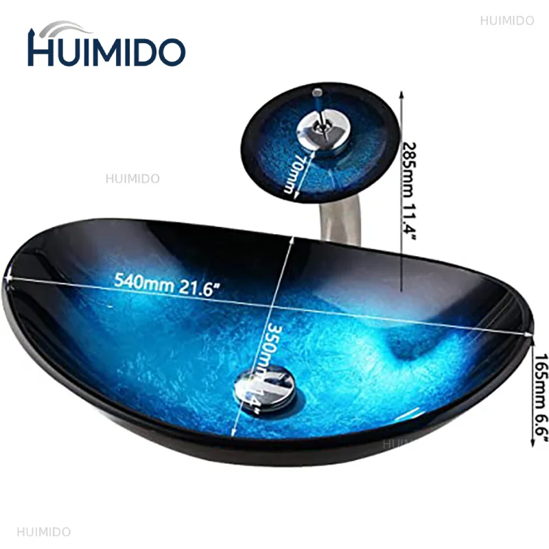 Oval Blue Bathroom Vessel Sinks With Faucet Vessel Sink Bathroom Glass Sinks Boat Shape Above Counter Glass Sink Bowl